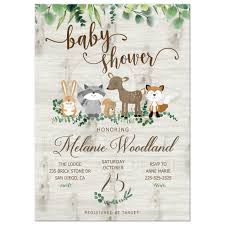 Explore our options that feature elephants, giraffes, lions, monkeys, and more! Neutral Woodland Animals Greenery Baby Shower Invitation