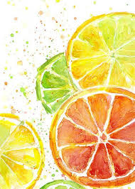 Citrus Fruit Watercolor Art Print Food Painting Lime Oranges Lemons Kitchen Decor Juicy Colorful Painting Green Yellow Orange Watercolor Fruit Fruits Drawing Food Painting