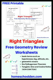 Free Right Triangle Review Worksheets In 2020 Right Triangle Geometry Worksheets Education Math