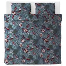 Filodendron Housse De Couette Et 2 Taies Bleu Fonce A Motif Floral 240x220 65x65 Cm Ikea En 2020 Housse De Couette Draps Bleu Couette