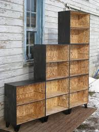 Tansu Style Step Modular Osb Bookcase Room Divider In Black Stain Osb Furniture Osb Osb Wood