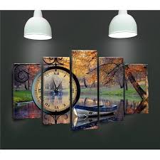 Canvastime Pgs37 Kanvas Tablo Saat 5 Parcali Tablolar Duvar Saati Saatler