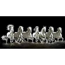 Black And White Horse Painting Art Factory Seven Horse Vaastu Canvas Painting Limited Edition Copy Right Protected Horse Canvas Painting Horse Painting White Horse Painting