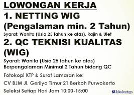Loker terbaru untuk sma smk di bandung dengan tingkat produksi dan kinerja penjualan yang tinggi arutmin berhasil menunjukkan peningkatan pesat selama 20 tahun. Info Lowongan Kerja Netting Wig Terbaru 2021