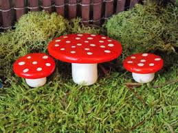 Miniature Fairy Garden Furniture Mushroom Style Table With 2 Etsy Fairy Garden Furniture Fairy Garden Fairy Furniture