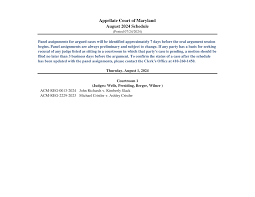Appellate Court of Maryland August 2024 Schedule