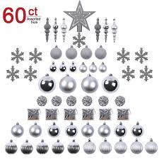 Sunnyglade 60ct Silver Assorted Christmas Tree Ball Ornaments Set Shatterproof Christmas Bling Bling Han Xmas Tree Decorations Ornament Set Blue Christmas Tree