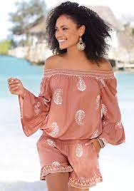 Apricot White Paisley Carmen Romper