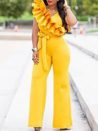 Solid Ruffles Design Belted Jumpsuits Jumpsuits Womens Fashion Belt Jumpsuit Long Jumpsuits