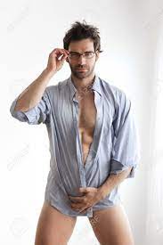 Sexy Male Model With Hot Naked Body Wrapped In Business Shirt Wearing  Eyeglasses Stock Photo, Picture and Royalty Free Image. Image 17383351.