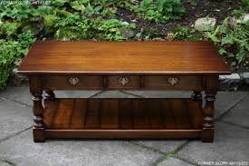 Antique arts & crafts mission oak wood accent table plant stand vintage 24. A Taylor Co Solid Stressed Oak Three Drawer Pot Board Coffee Table Former Glory Antiques