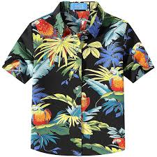 Download Big Boy S Parrots Leaves Button Down Short Sleeve Casual Hawaiian Shirt Black C918ek5wyu7 Hawaiian Shirt Black Shirt Shirts