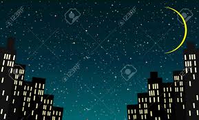 Böylece gece karanlığına gömülerek görünmez hale gelmiş tüm renkleri ortaya çıkarıldı. Cartoon City Against The Background Of The Night Starry Sky And The Moon Royalty Free Cliparts Vectors And Stock Illustration Image 152316364