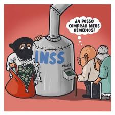 Charge sobre o INSS viraliza e expõe sentimento de revolta da população com  a corrupção e os atrasos nos benefícios Uma charge que circula nas redes  sociais está ganhando grande repercussão ao
