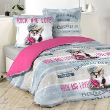 Linge de lit et parures de lit. Housse De Couette Et Deux Taies 240 Cm Girly Cat Rose Linge De Lit Eminza