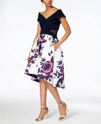 Xscape Petite Off The Shoulder Floral Print Dress Petites Dresses Macy S Floral Print Cocktail Dresses Floral Print Skirt Print Dress