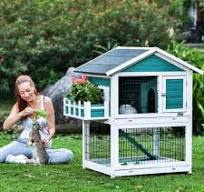 58-Inch Wooden Rabbit Hutch With Removable Tray - Indoor/Outdoor Bunny Cage  For Rabbits, Chickens & Guinea Pigs