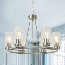 Bonlicht Modern Farmhouse Chandelier 6 Lights Clear Water Glass Pendant Lighting B In 2020 Room Hanging Lights Brushed Nickel Light Fixtures Living Room Light Fixtures