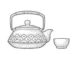 Black And White Teapot Clipart Ceramic Traditional Asian Teapot With Pattern And Cup Vector Asian Teapots Teapot Drawing Tea Illustration