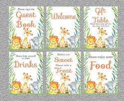 Jungle Baby Shower Table Signs Set Of 6 Printable Safari Baby Etsy In 2021 Jungle Baby Shower Baby Shower Guest Book Baby Shower Signs