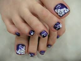 Black And Blue Toe Nail Designs Navy Glitter White Flowers Pedicure Summer Toe Nails Purple Toe Nails Toenail Art Designs