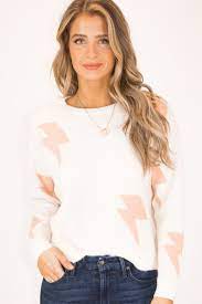 Baby Pink Lightning Bolt Sweater Lightning Bolt Sweater Sweaters Cute Outfits