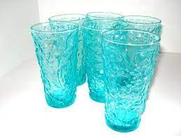 Textured Drinking Glasses Vintage Anchor Hocking Set Of 6 Turquoise Textured Drinking Glasses Drinking Glasses Vintage Glassware Anchor Hocking
