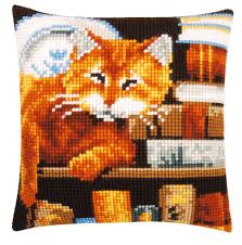 Cat cross stitch cushion kits. Vervaco Cross Stitch Cushion Cat Books Needlepoint Kit Needlepoint Kits