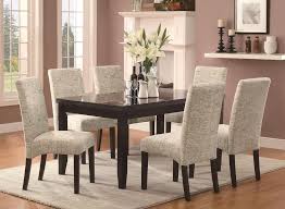 Newbridge 7 Piece Cappuccino Dining Table Set With Script Pattern Fabric Chairs Fabric Dining Chairs Dining Chairs Dining Room Chairs