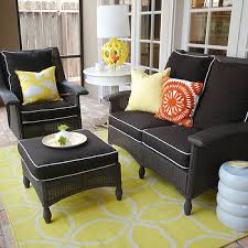 White outdoor cushions with black piping. Kenneth Wingard Truffault Lamp Design Ideas