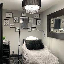 Lash Room Decor On Instagram Shades Of Gray Beauty Room So Many Stunning Pieces That We Adore In This Smal Lash Room Decor Beauty Room Decor Lash Room