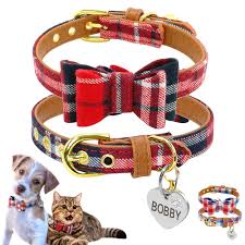 Mixed color suit a set: Personalised Leather Padded Pet Cat Bow Tie Collar With Name Id Tag Bell Puppy Pet Dog Name Collar Free Engraving Service Shopee Malaysia