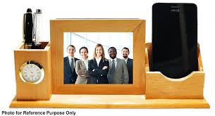 Wooden Desk Organizer With Table Clock Pen Holder And Photo Frame Wooden Desk Organizer Wooden Pen Holder Pen Organization