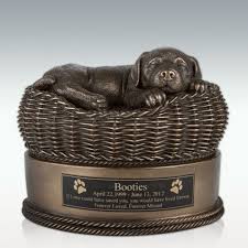 Small Bronze Dog In Basket Cremation Urn Dog Urns Pet Cremation Urns Pet Ashes