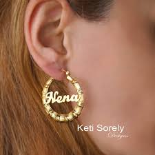 Claires.com has been visited by 10k+ users in the past month Amazon Com Small Bamboo Earrings With Name Gold Hoops Handmade Products