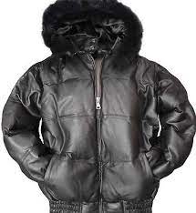 Mens Genuine Leather Bubble Bomber Jacket Snorkel Removable Hood Fox Fur Trim Jackets Bomber Jacket Men S Coats Jackets
