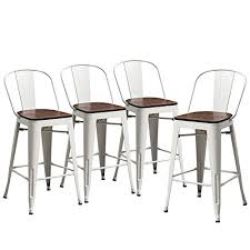 A cross brace underneath the seat adds extra stability and features plastic. Yongqiang 24 Metal Barstools Set Of 4 High Back Bar Stools Counter Height Chairs Dining Bar Chairs With Wooden Seat White Pricepulse