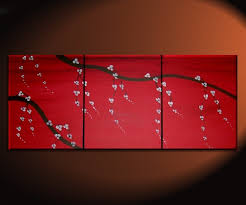 Maybe you would like to learn more about one of these? Red Japanese Cherry Blossom Painting Simple Strong Art Custom Original Bold Triptych On Stretched Canvas 48x20 Art By Nathalie Van