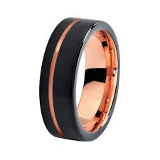 Black And Rose Gold Mens Ring 8mm Black Brushed Matte Tungsten With Rose Gold Color Line Mens Ring Black Tungsten Wedding Band Rose Gold Tungsten Gold Tungsten Wedding Bands