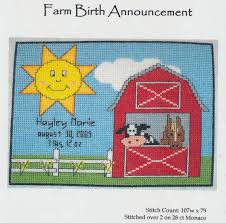 This baby name cross stitch pattern is perfect for nurseries and baby shower gifts! Farm Birth Announcement Cs10714 A