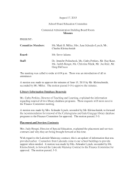 August 17, 2015 School Board Education Committee Centennial Administration  Building Board Room Minutes PRESENT: Committee Member