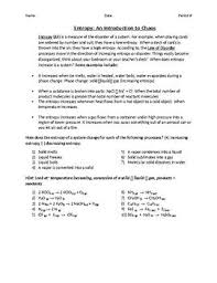 This Worksheet Introduces Students To The Concept Of Entropy The Students Read An Introductory Par Introductory Paragraph Chemistry Worksheets Student Reading