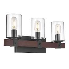 Shop wayfair.ca for all the best 3 light bathroom vanity lighting. Buy Rustic Vanity Light 3 Light Industrial Wood Finish Farmhouse Bathroom Lighting Clear Glass And Black Metal Base Wall Sconce Lighting Fixtures Online In Indonesia B08dgqdx38