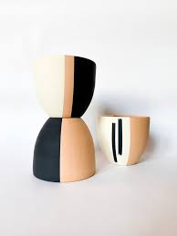 Black And White Painted Clay Pots Hand Painted Black Natural White Split Terra Cotta 6 Etsy Plant Pot Diy Painted Plant Pots Painted Terra Cotta Pots