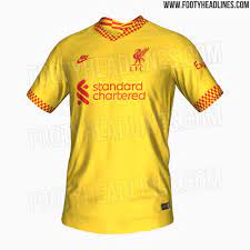 The liverbird and the nike swoosh are black; Liverpool 21 22 Home Away Third Goalkeeper Kits Footy Headlines