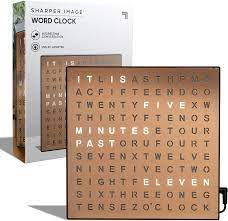 A wide variety of text clock options are available to for example, if current time is 08:25, clock will display &ldquo;it is twenty five minutes past eight. Amazon Com Sharper Image Light Up Electronic Word Clock Copper Finish With Led Light Display Usb Cord And Power Adapter 7 75in Square Face Unique Contemporary Home And Office Decor Kitchen Dining