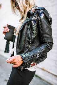 The Best Embroidered Leather Jackets For Fall 2017 Elle Apparel By Leanne Barlow Embroidered Leather Jacket Leather Jacket Outfits Elle Apparel
