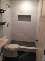 Large Tile Subway Niche Shower Floor Metallic Penny Stained Concrete Floor Concrete Shower Shower Floor Concrete Bathroom