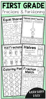 First Grade Fractions And Partitioning Worksheet Packet It Includes 30 Engaging Worksheets For First Fractions Worksheets Teaching Fractions First Grade Math