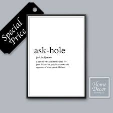Askhole Urban Dictionary Modern Decor Goodbye Gift Dorm Etsy Funny Quote Prints Prints Wall Prints